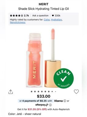 Merit Shade Slick Gelee Sheer Tinted Lip Oil - Jete